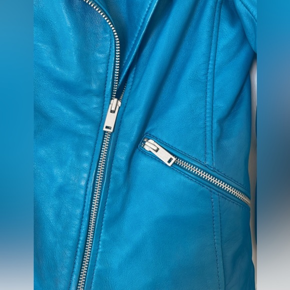 Danier blue asymmetrical zipper genuine leather jacket - Picture 5 of 5